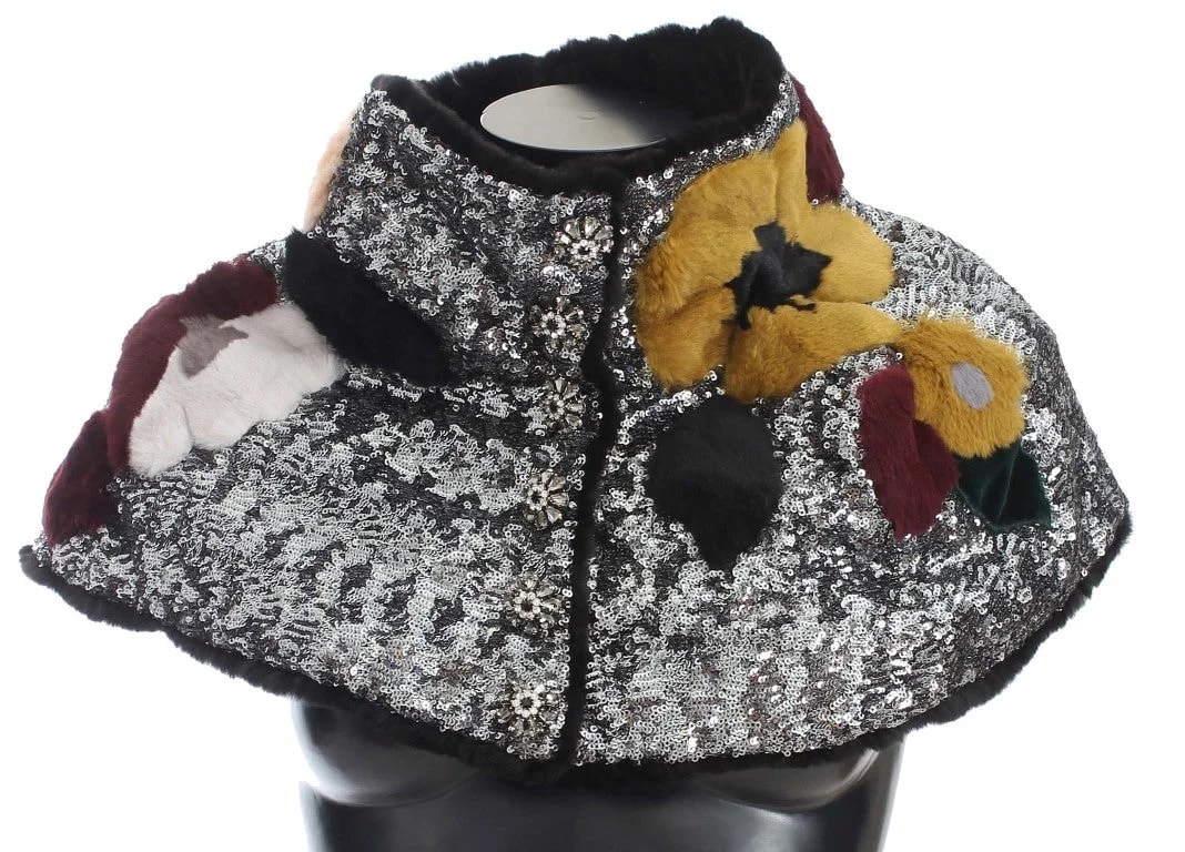 Dolce & Gabbana — Dolce & Gabbana Sequined Floral Weasel Fur Shoulder Scarf Wrap — Accessory — resale