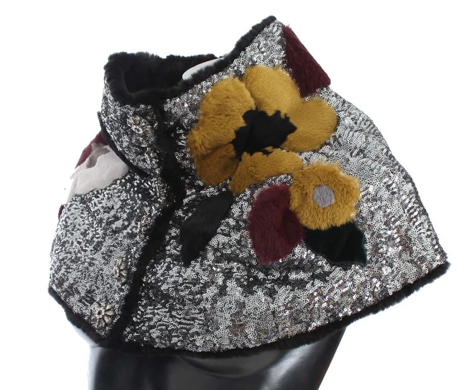 Dolce & Gabbana Sequined Floral Weasel Fur Shoulder Scarf Wrap 2