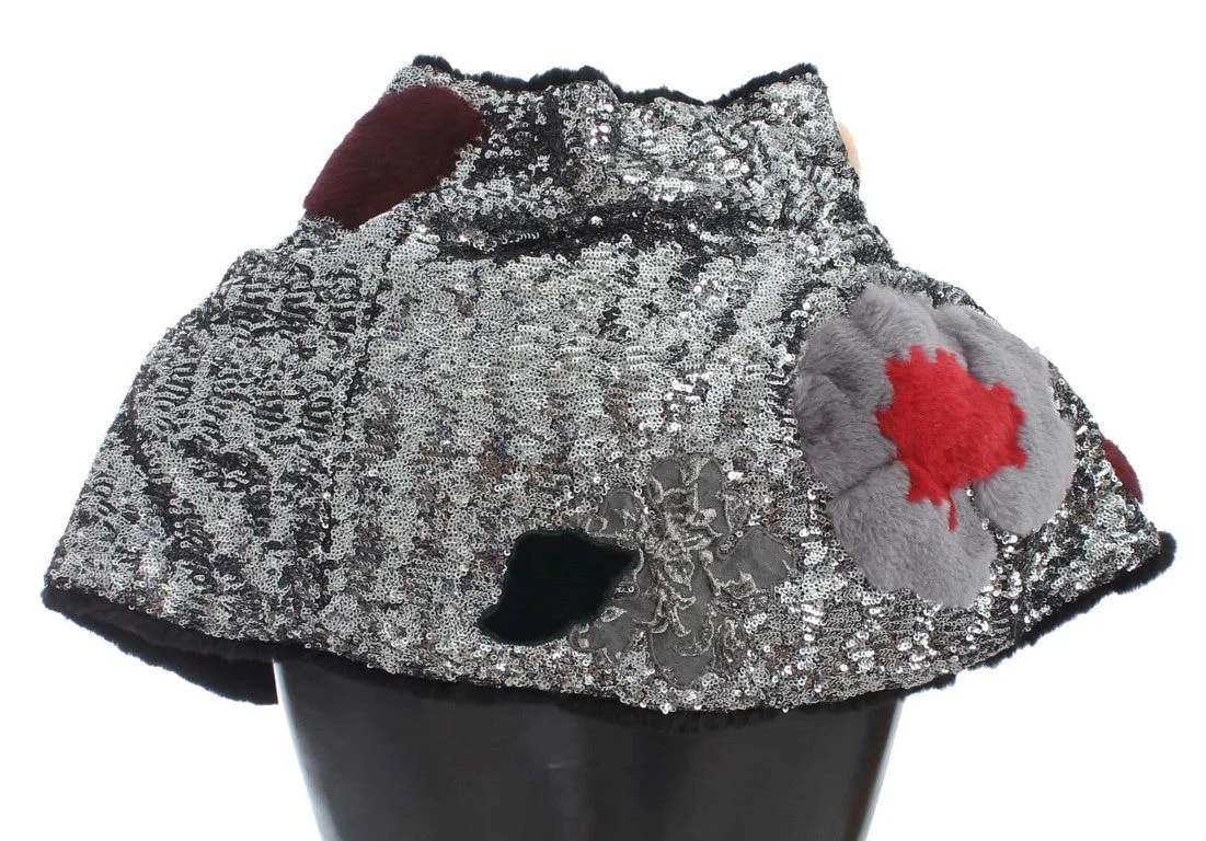 Dolce & Gabbana Sequined Floral Weasel Fur Shoulder Scarf Wrap 3