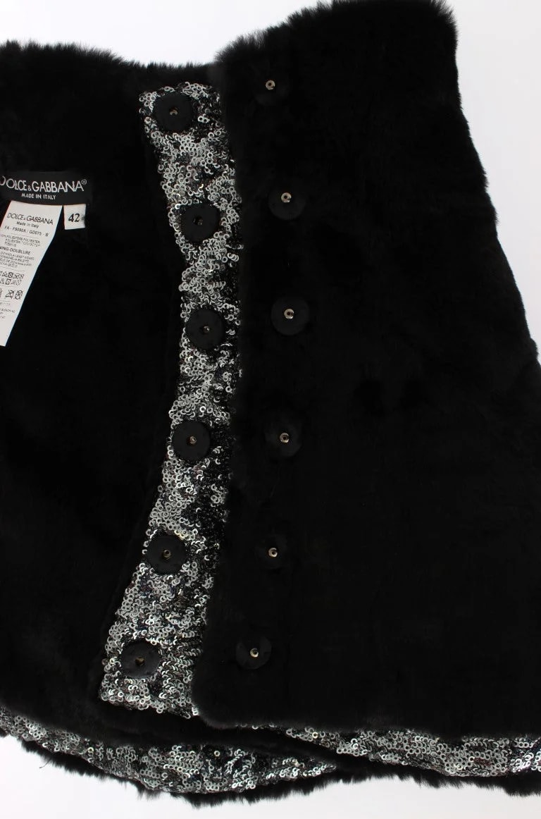 Dolce & Gabbana Sequined Floral Weasel Fur Shoulder Scarf Wrap 4