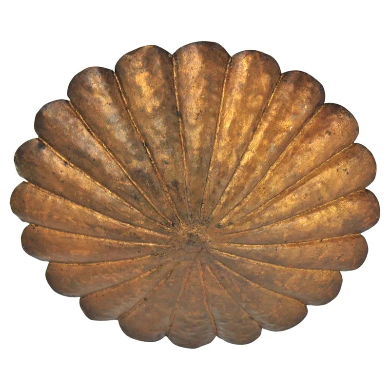 Scalloped Flower Ceiling Light Fixture in Gilt Iron, France, 1940s 2