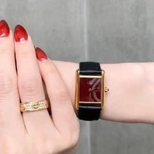 Cartier Must Tank SM Wine Red Dial Gold Watches 3