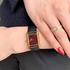 Cartier Must Tank SM Wine Red Dial Gold Watches 4