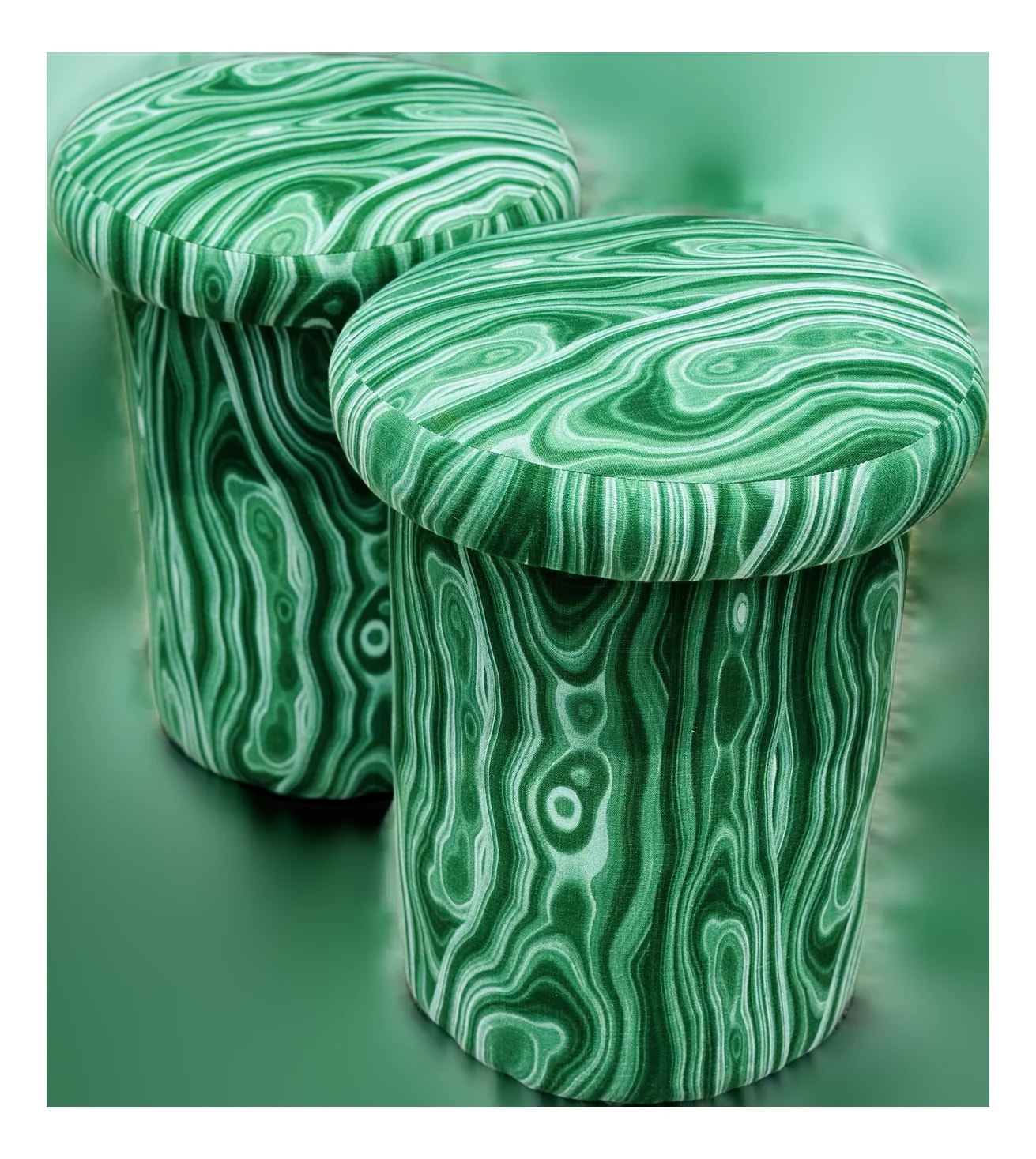 Stools Upholstered in Faux Malachite Fabric — Furniture — resale
