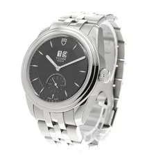 Tudor Glamour 57100 Black Automatic SS Grammer Double Date Excellent 2