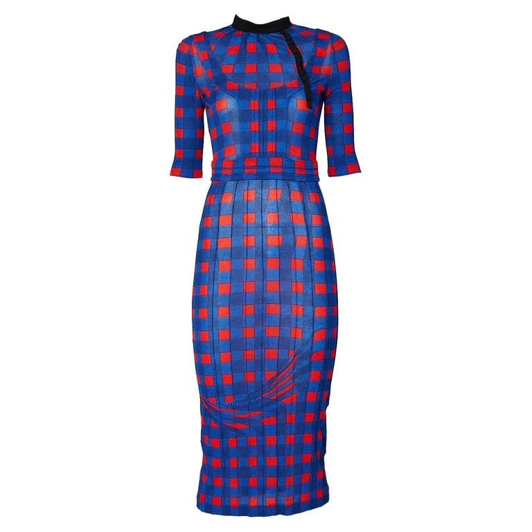 Miuccia Prada, Prada — Prada Fairy Collection Runway Checked Stretch- Midi Dress — Clothing — resale