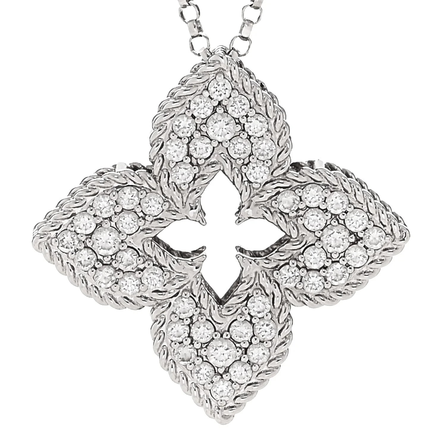 18K White Gold Medium Venetian Princess Flower Pave 4