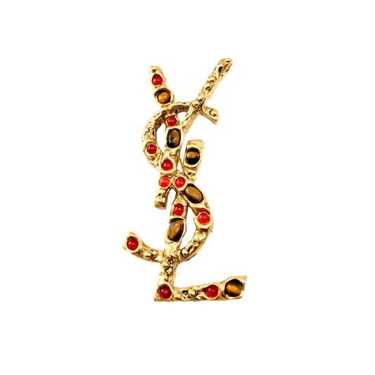 YSL Cassandre Brooch with Sunstone and Tiger’s Eye Gemstones — Jewelry — resale