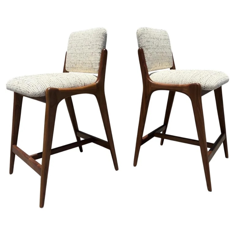 Gio Ponti — Sculptural Bar Stools, Counter in the Style of Gio Ponti Walnut — Furniture — resale