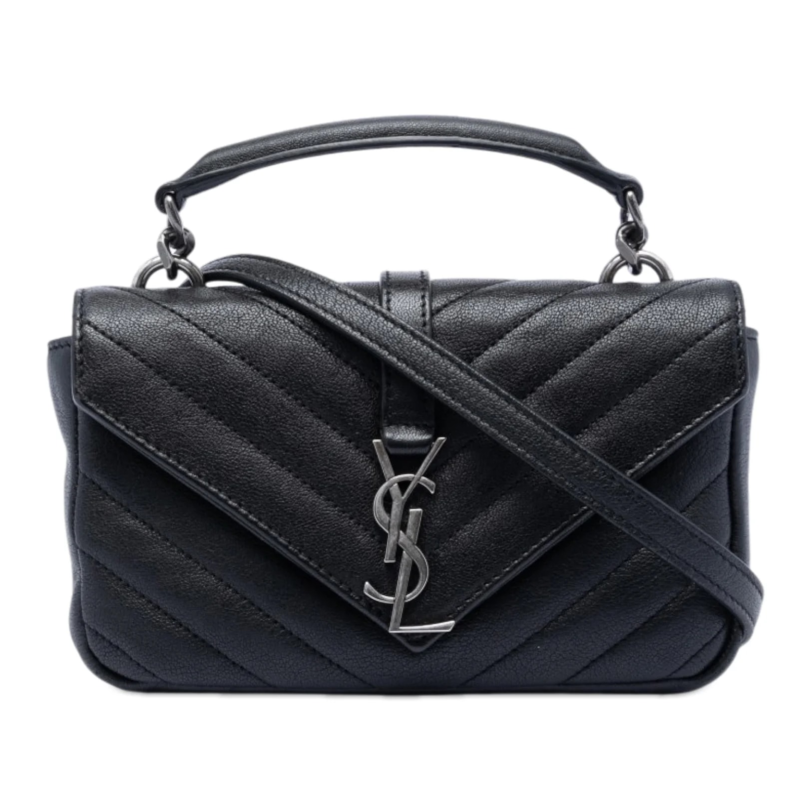 Saint Laurent — Mini Chevron College Satchel — Handbag — resale