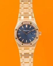 Audemars Piguet — Audemars Piguet 33mm 67651BA Yellow Gold Blue Dial Diamond Bezel — Watch — resale