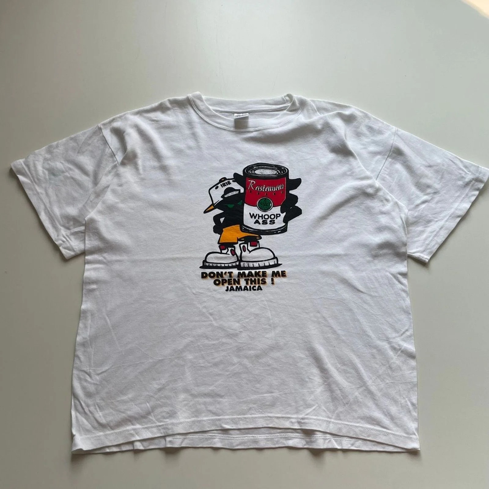 Can of Whoop Ass Jamaica Funny Graphic T Shirt — streetwear — resale