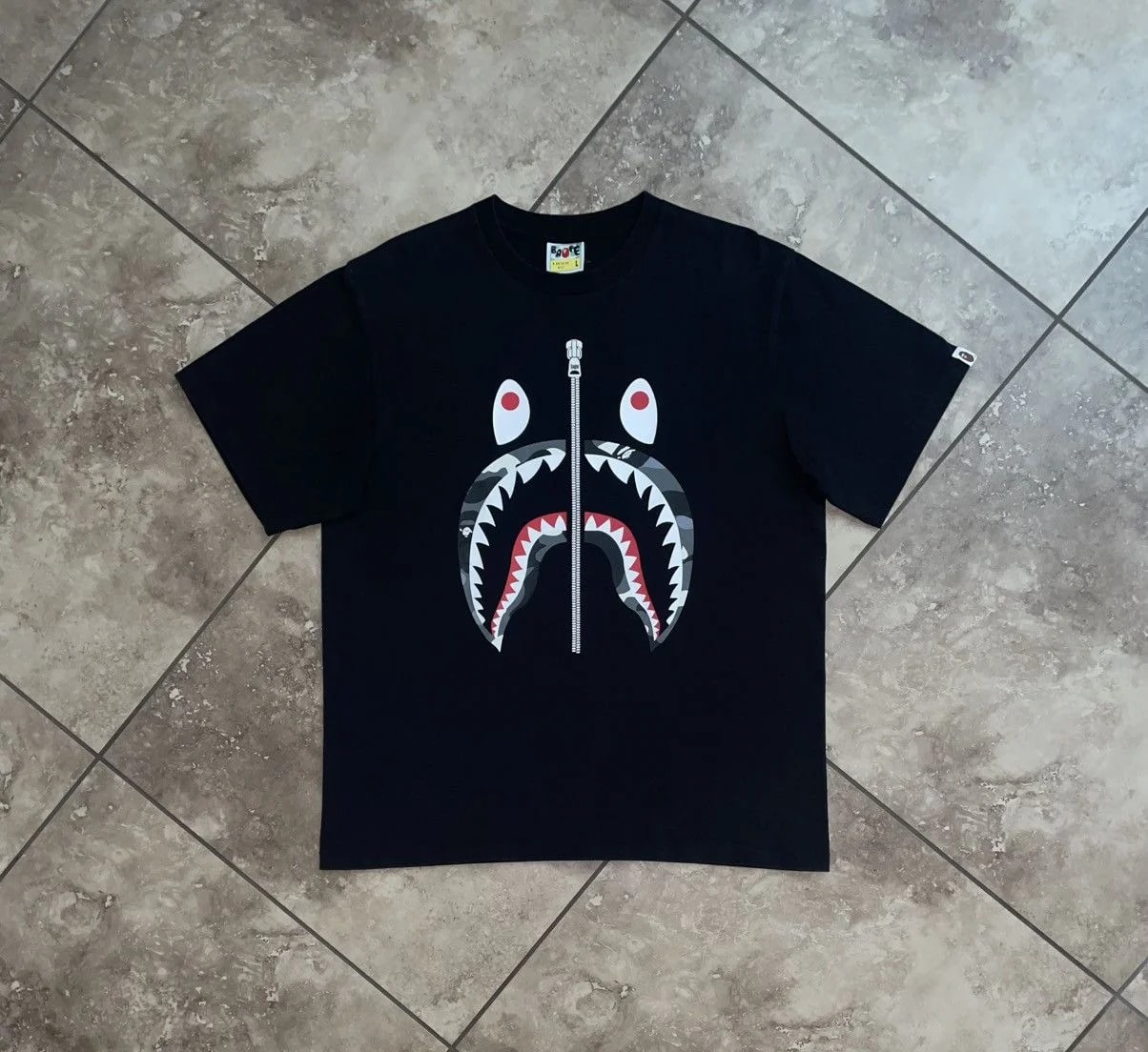 BAPE — Bape Glow Camo Zip Shark Tee — streetwear — resale