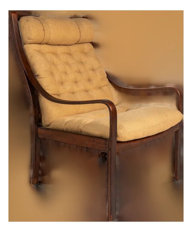 Vatne Møbler — Mid-Century Danish Modern Bentwood Lounge in & Original Fabric By Fredrik A. Kayser for Vatne Møbler, Denmark, C. 1970's — Furniture — resale