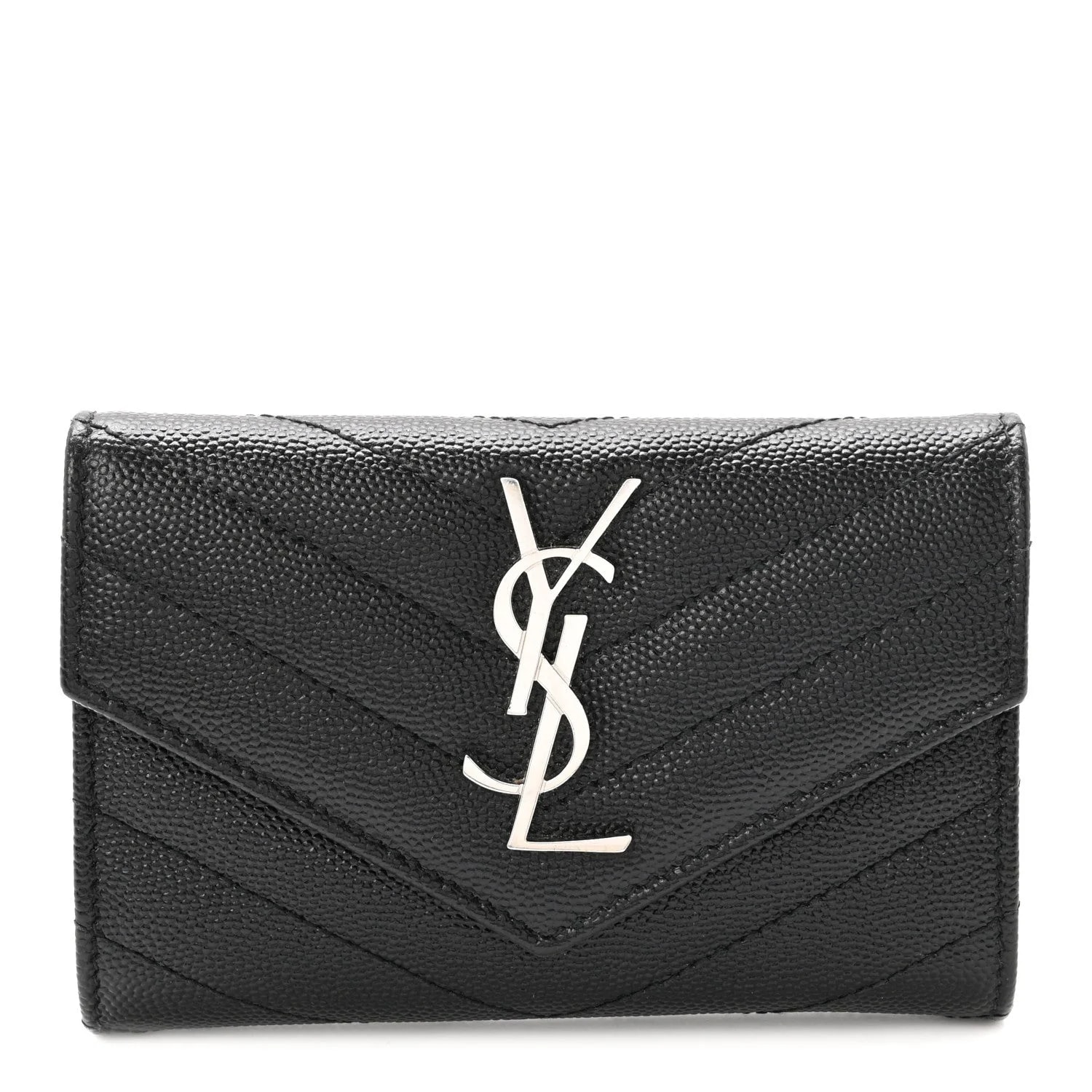 Saint Laurent — Grain de Poudre Chevron Small Envelope Wallet — Accessory — resale