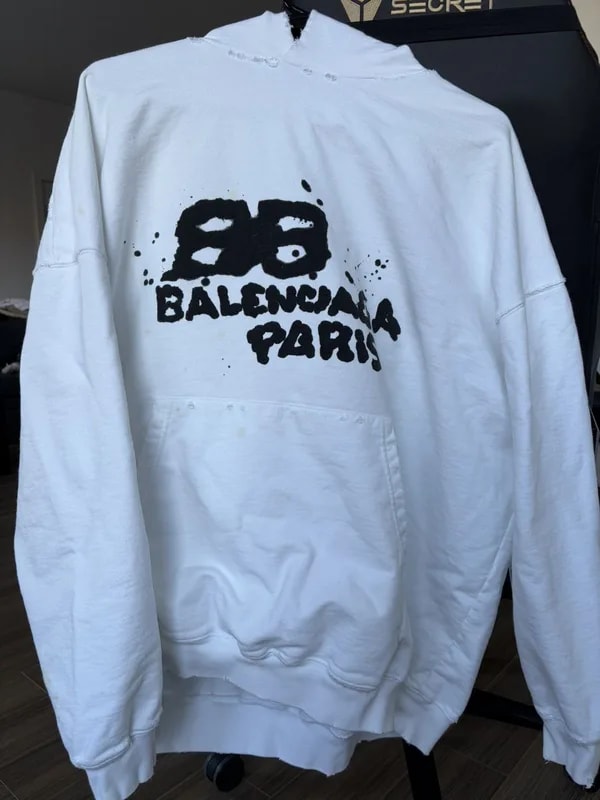 Balenciaga — Balenciaga BB Logo Hoodie Small Distressed Paris — streetwear — resale