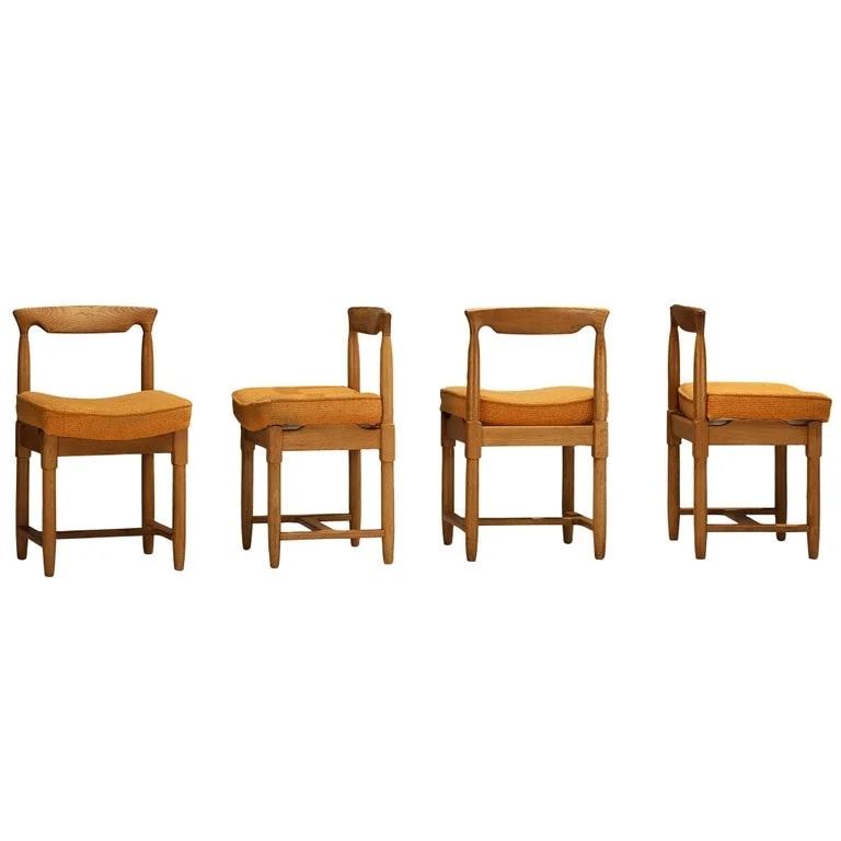 Guillerme et Chambron, Votre Maison — Chambron Set of Four Dining in Oak and Orange Wool — Furniture — resale