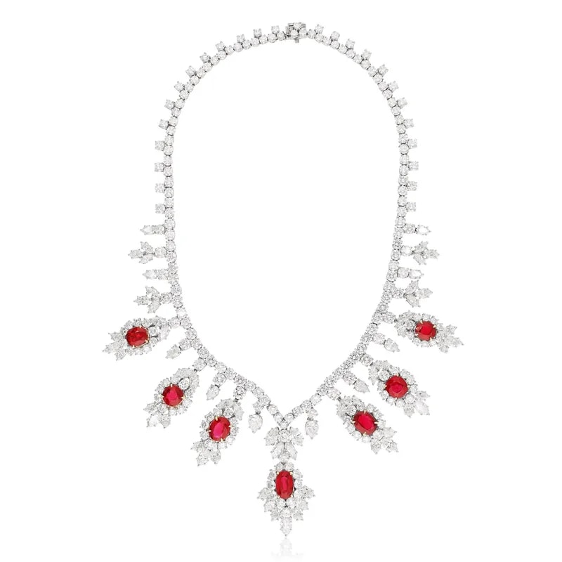 Harry Winston Platinum 18K White Gold No Heat Ruby and Diamond Necklace 2