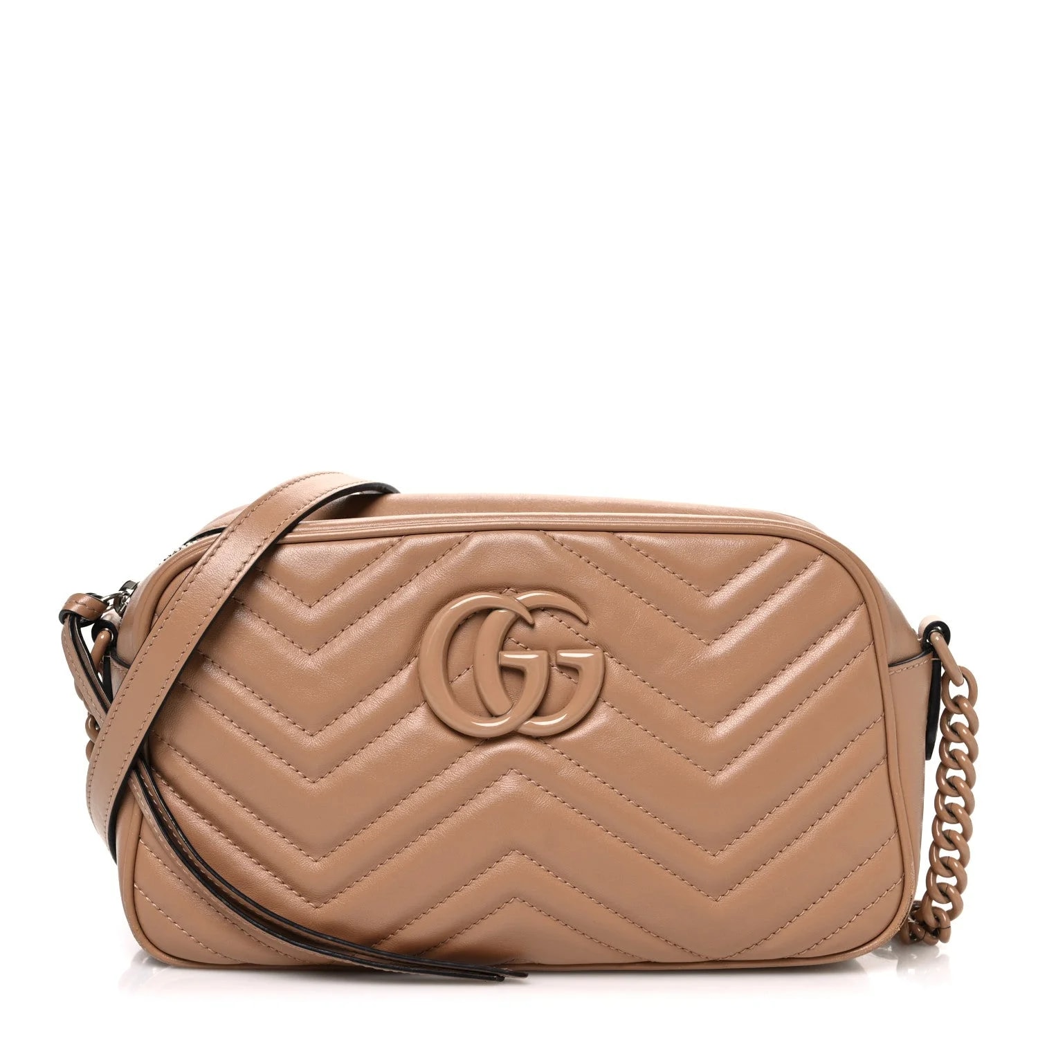 Gucci — Matelasse Monochrome Small GG Marmont Chain Camelia — Handbag — resale