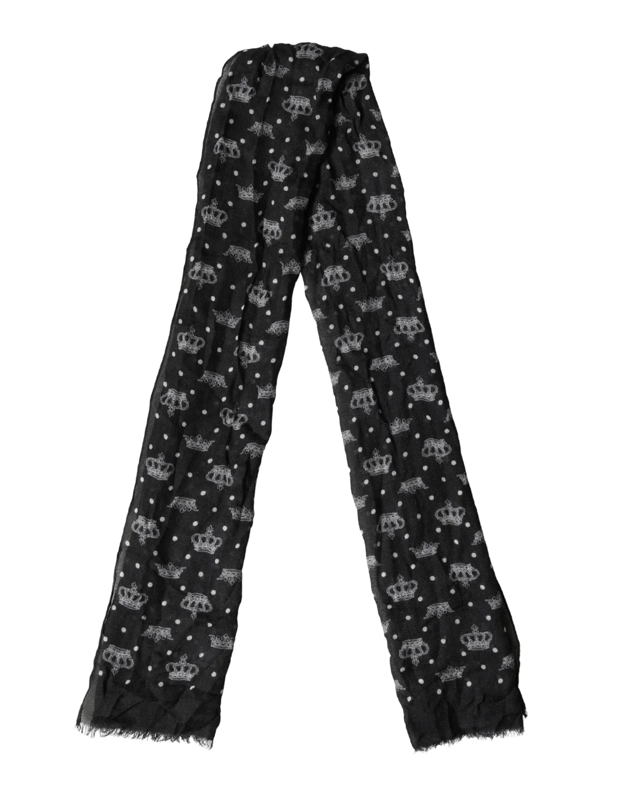 Dolce & Gabbana — Dolce & Gabbana Crown Print Fringe Neck Wrap 180cm X 65cm Scarf — Accessory — resale