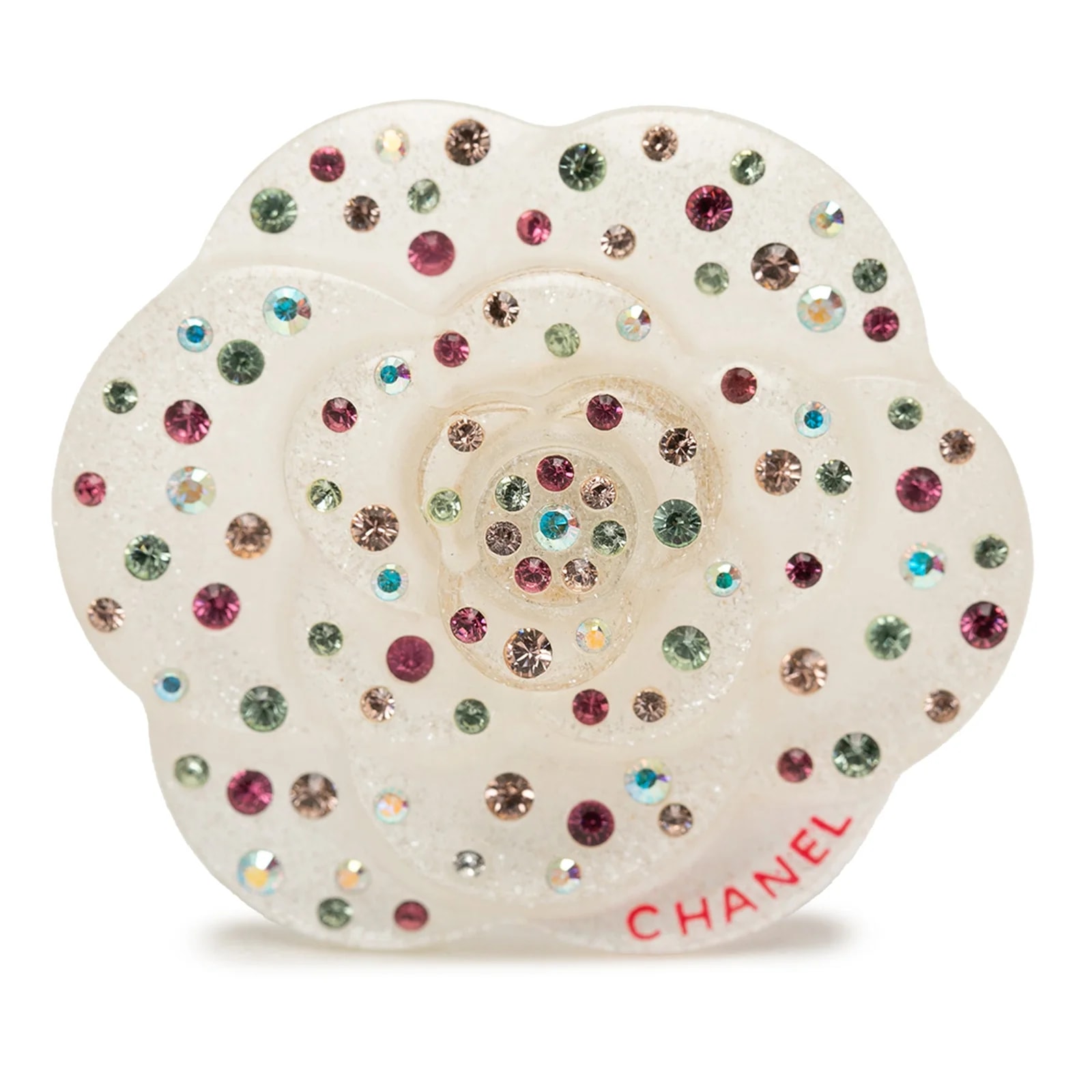 Chanel — CC Resin and Camellia Brooch — Jewelry — resale