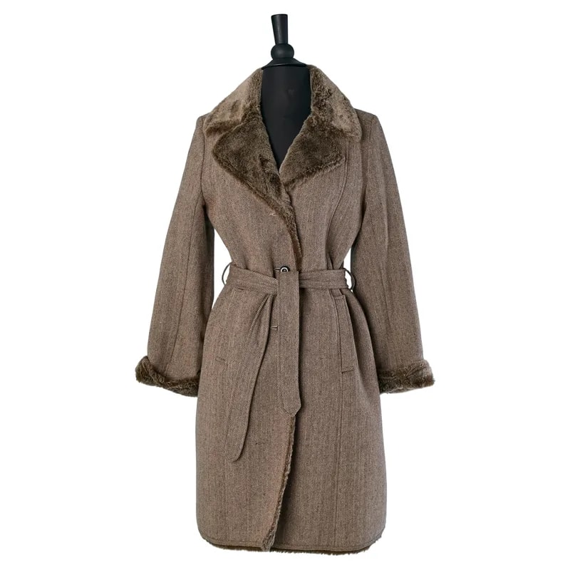 Chevron and Faux Fur Coat 2