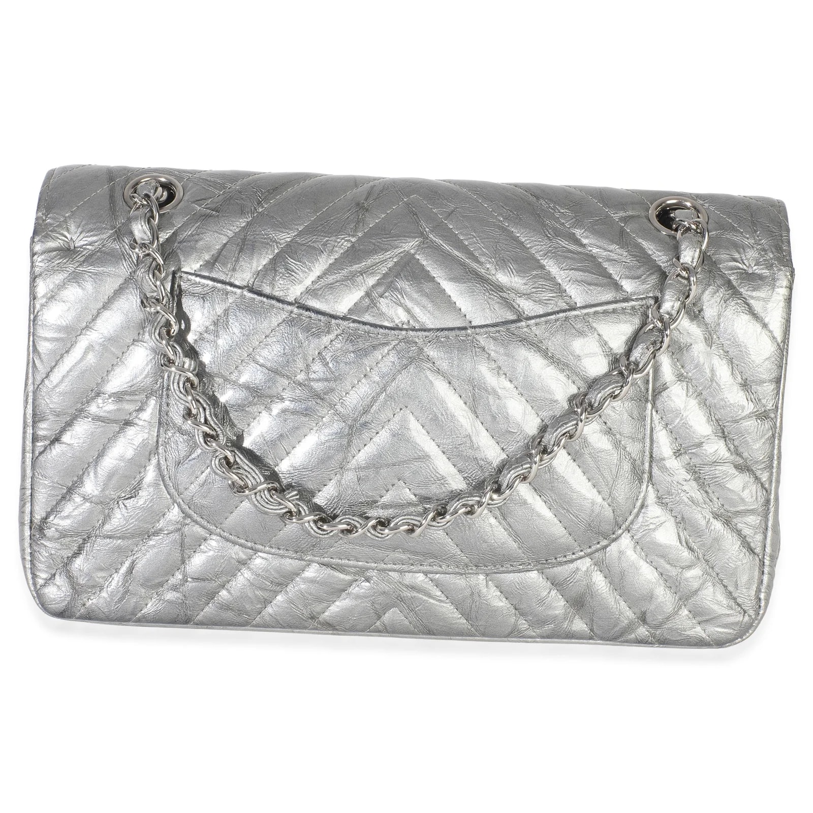 Chanel Metallic Crumpled Chevron Medium Double Flap 2