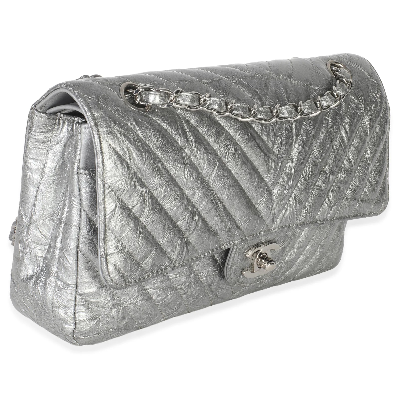 Chanel Metallic Crumpled Chevron Medium Double Flap 3