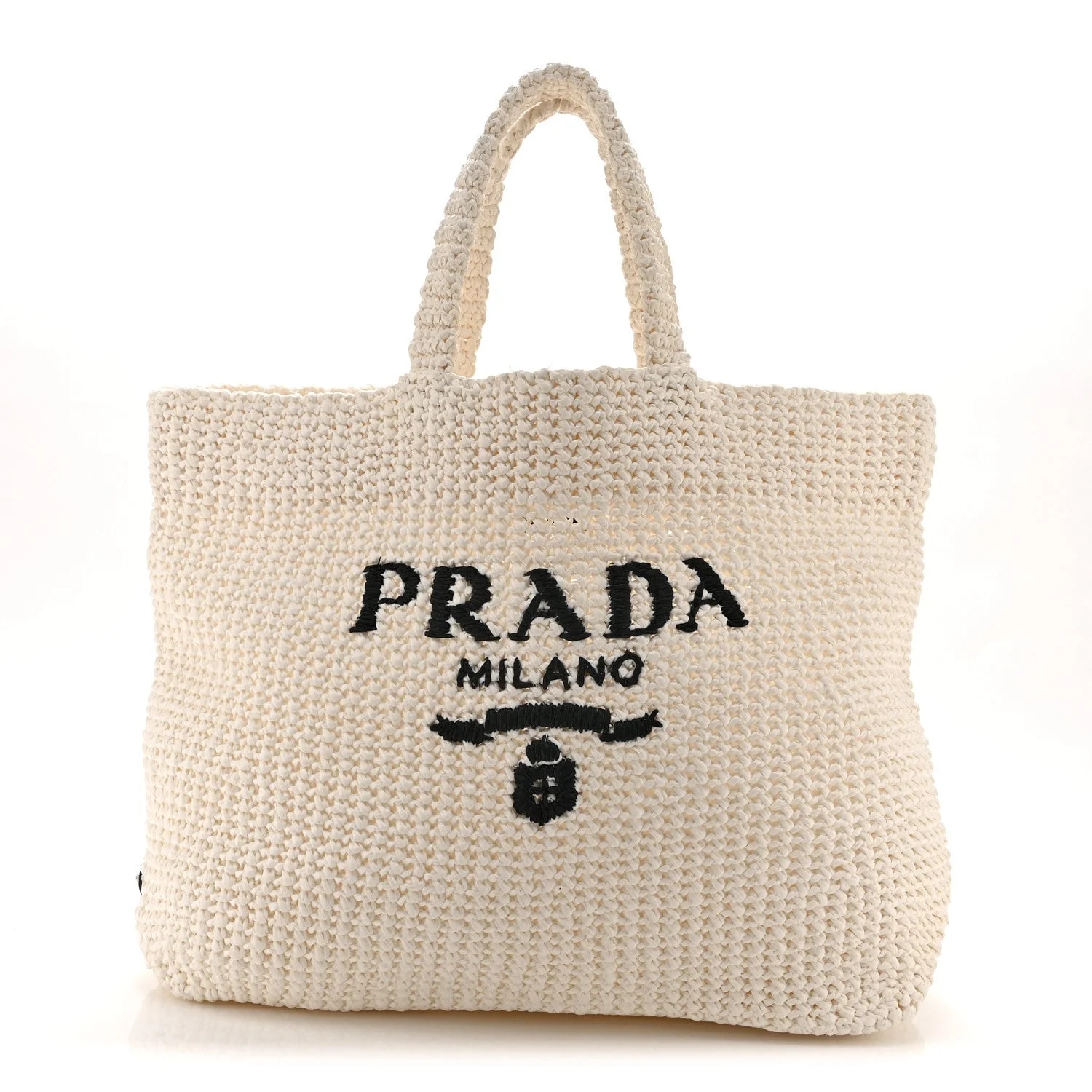 Prada — Yarn Effect Crochet Embroidered Large Logo — Handbag — resale