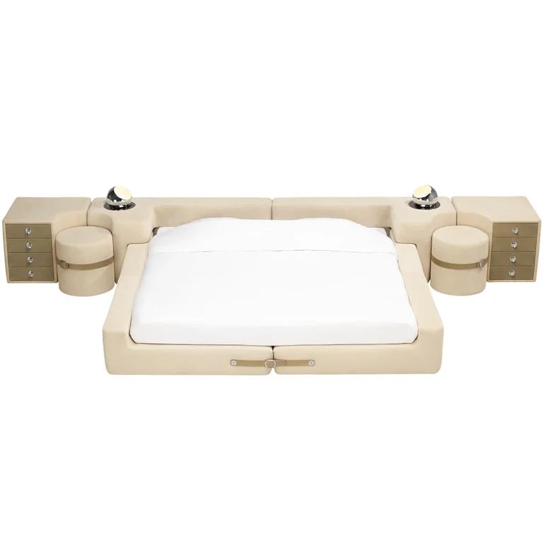 Guido Faleschini, i4 Mariani — Guido Faleschini for Mariani Pace Collection Bed Set in Off White Nubuck Leather — Furniture — resale