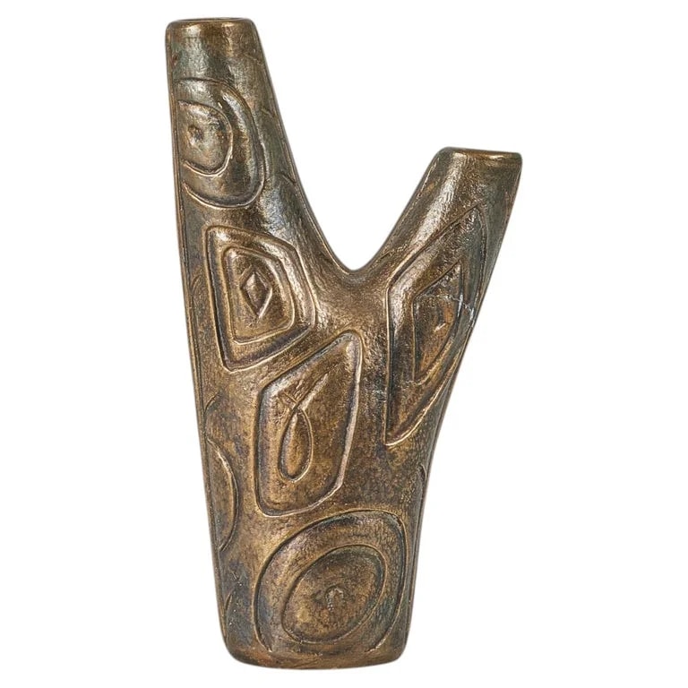 Nils Johan — A Sculptural Mid-Century Modern Brass-Patinated Zinc "Zoca" Vase By Sonja Katzin — decorative_object — resale