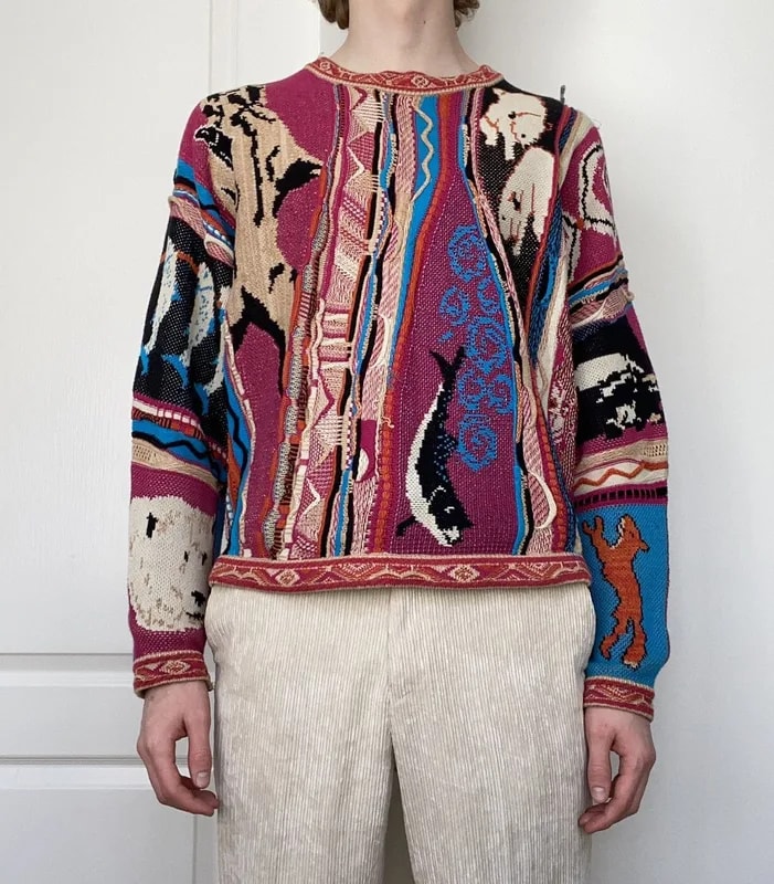 RARE Kapital 7 Gauge Knit Ainu Coogi Sweater Magenta — streetwear — resale