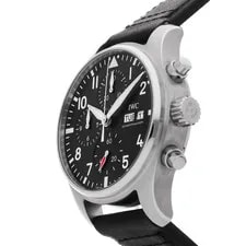 IWC Pilot's Chrono Day Date Steel Auto 41mm Black Dial Strap IW3881-11 2