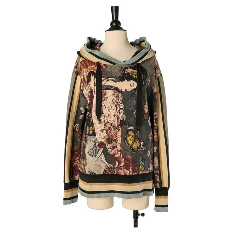 Dolce & Gabbana — Printed Hoodie Sweat-shirt With Striped Ribs Edge Dolce & Gabanna — Clothing — resale