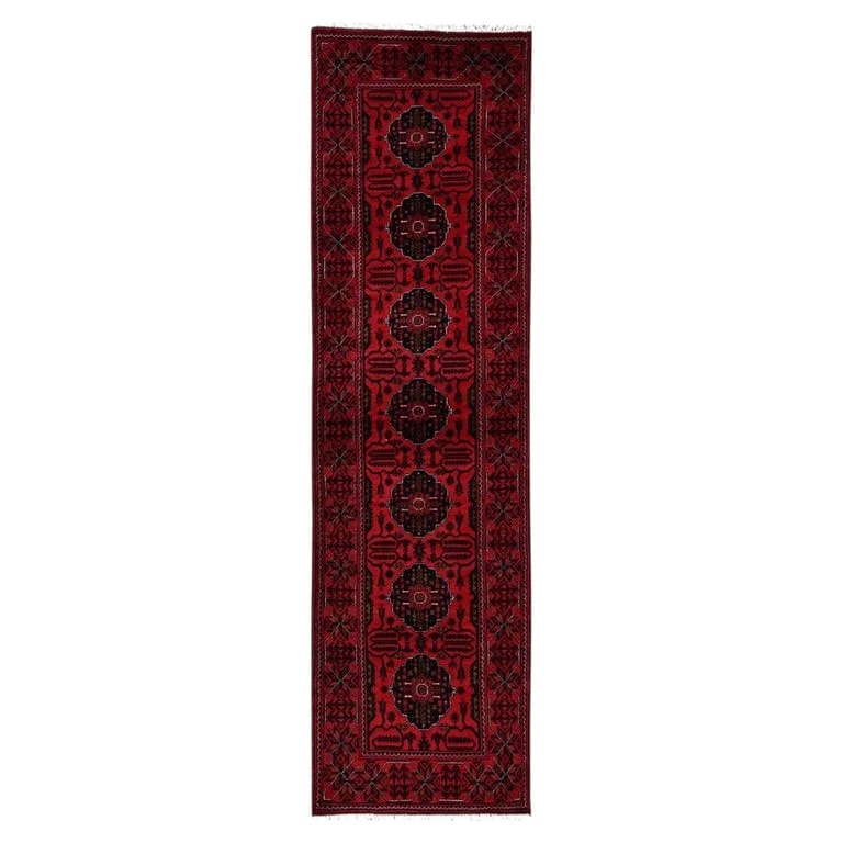 2'7"x9'7" Afghan Andkhoy With Tribal Medallions Hand Knotted Runner Rug — Furniture — resale