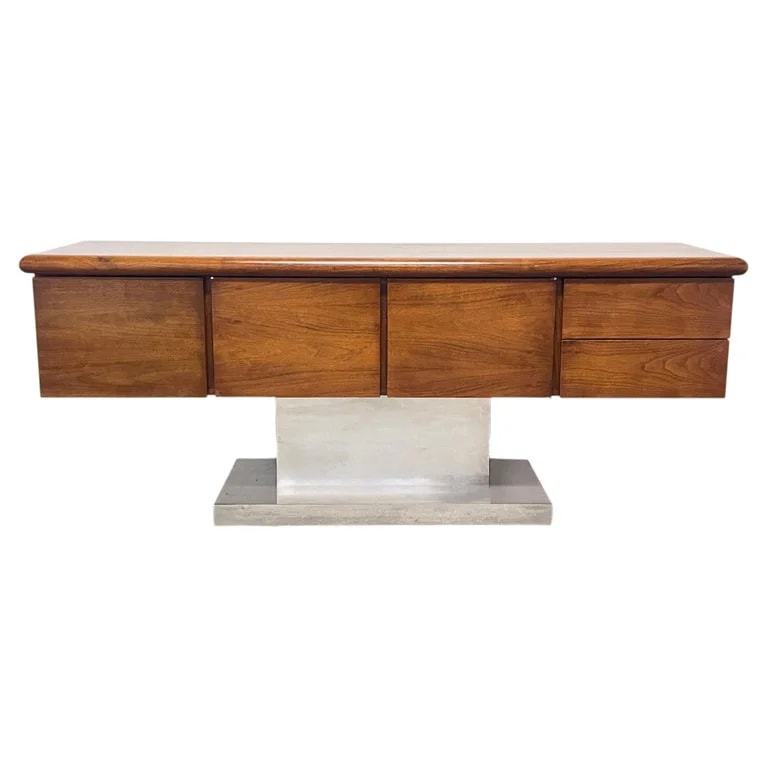 Warren Platner — Warren Platner Style Walnut and Polished Aluminum Space Age Credenza Ca. 1970s — Furniture — resale