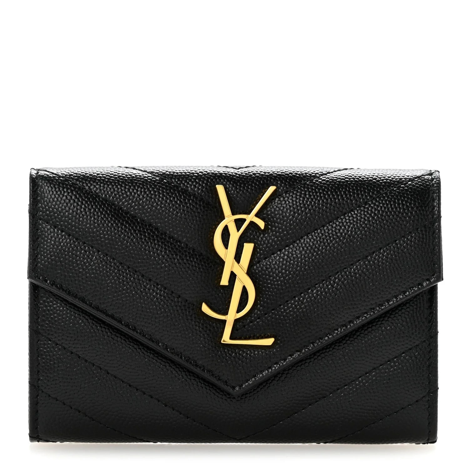 Saint Laurent — Grain de Poudre Chevron Small Envelope Wallet — Accessory — resale