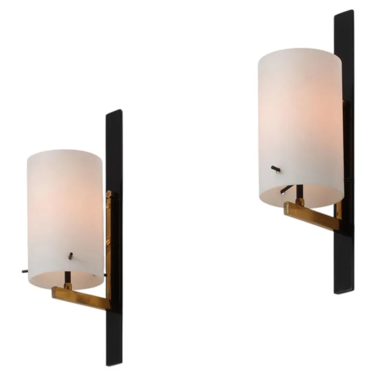 Pair of 1950s Italian Metal, and Opaline Wall Lights — Furniture — resale