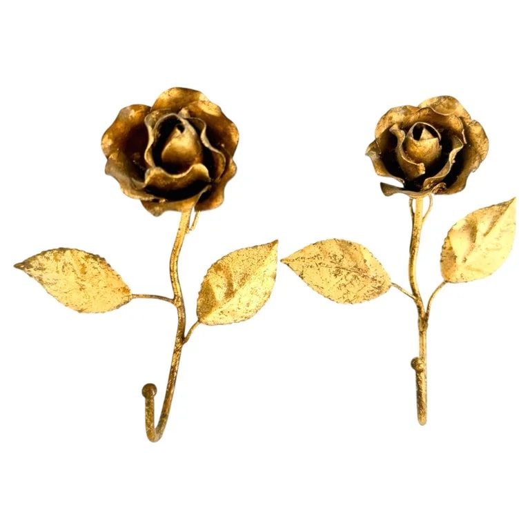 Two Italian Florentine Gilt Metal Coat Hook Toleware Tole, 1950s — Furniture — resale