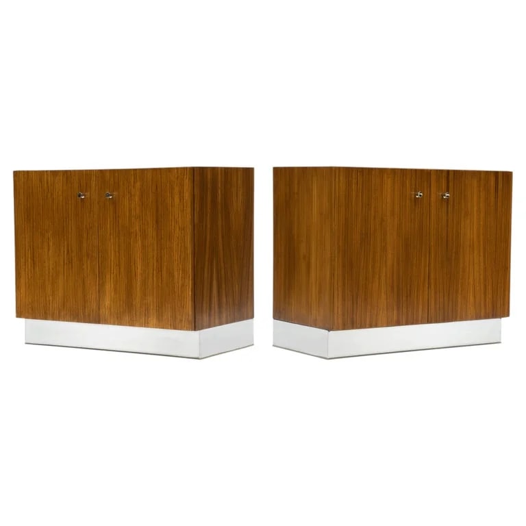 Milo Baughman, Thayer Coggin — Pair of Mid Century Zebrawood and Chrome Cabinets By Milo Baughman — Furniture — resale