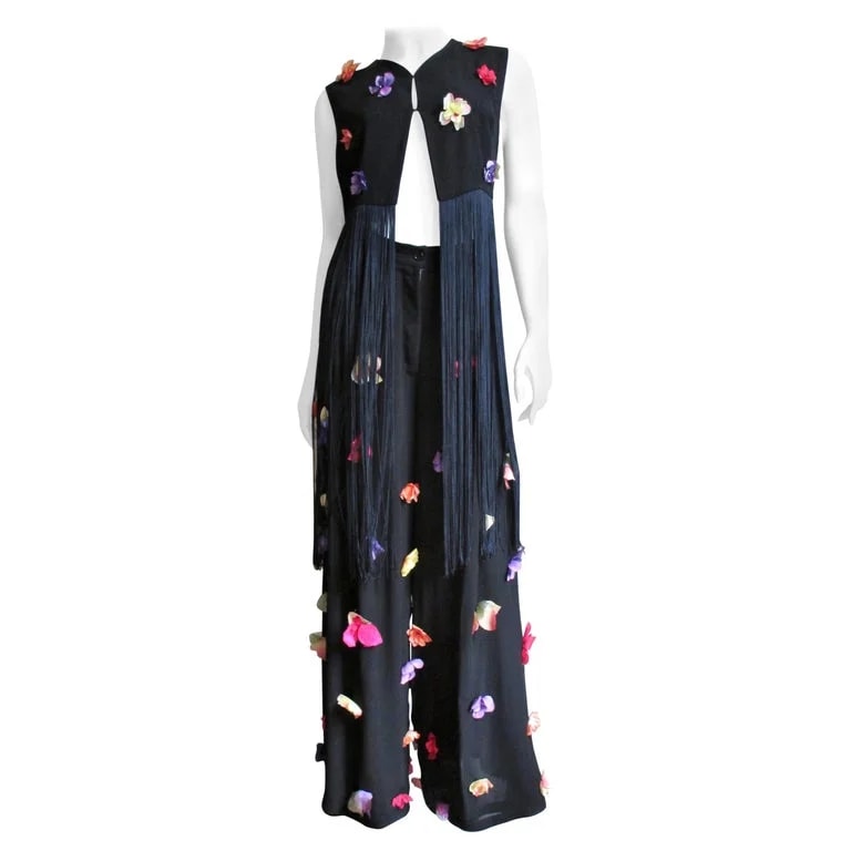 Dolce & Gabbana — Dolce & Gabbana Flower Applique Pants and Fringe Trim Top — Clothing — resale