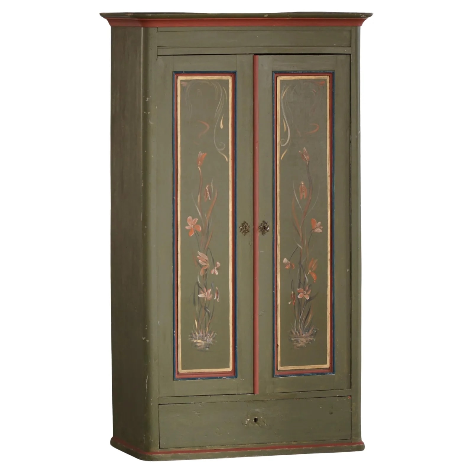Antique Danish Painted Cabinet with Floral Motifs, Folk Art, 19th Century — Furniture — resale