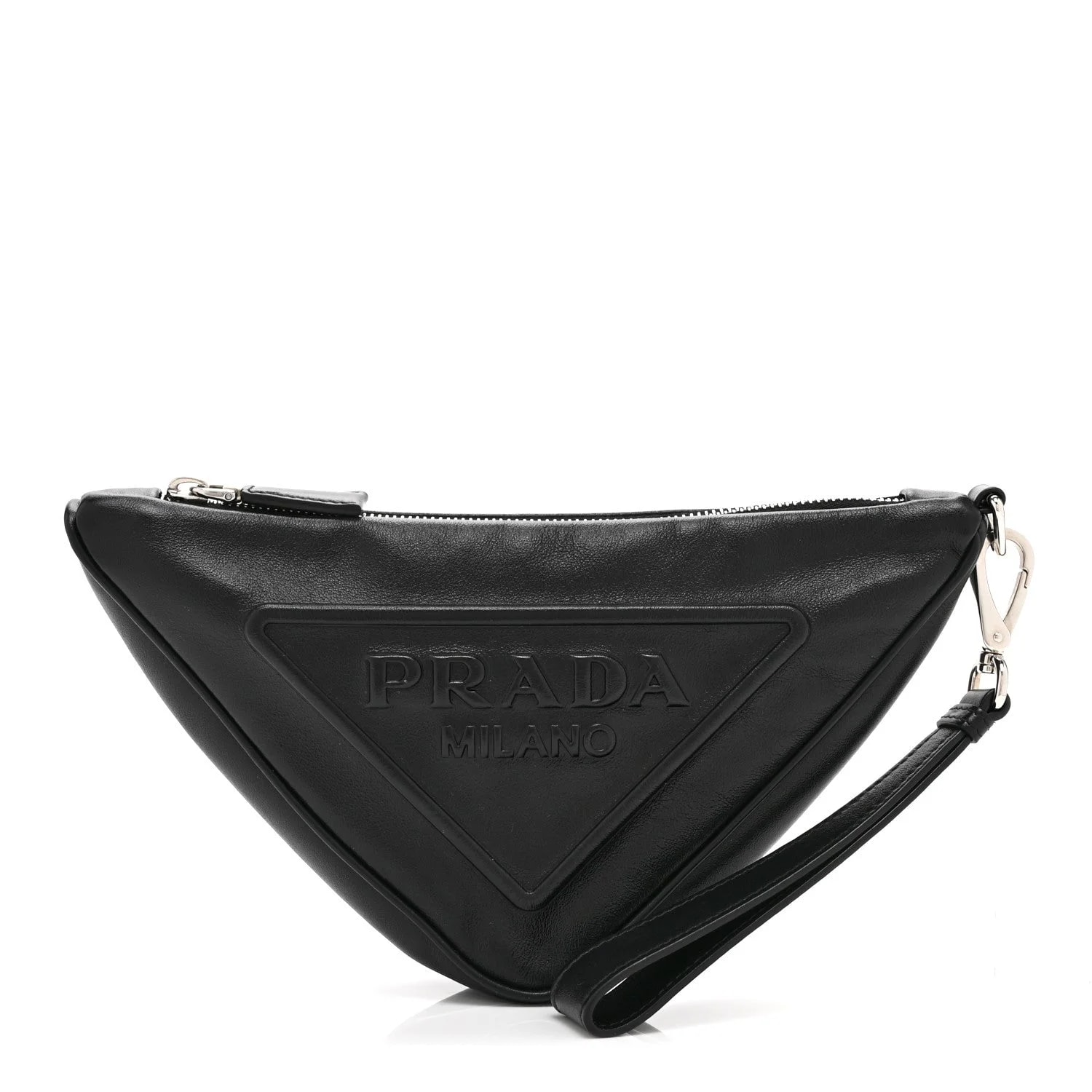 Prada — Grace Lux Triangle Logo Embossed Triangle Wristlet Pouch — Accessory — resale