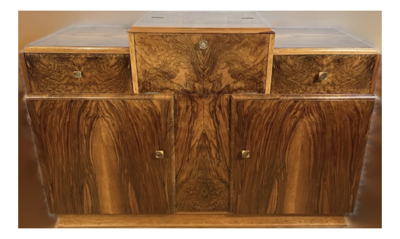 Art Deco English Burr Cocktail Bar Cabinet, 1930s — Furniture — resale