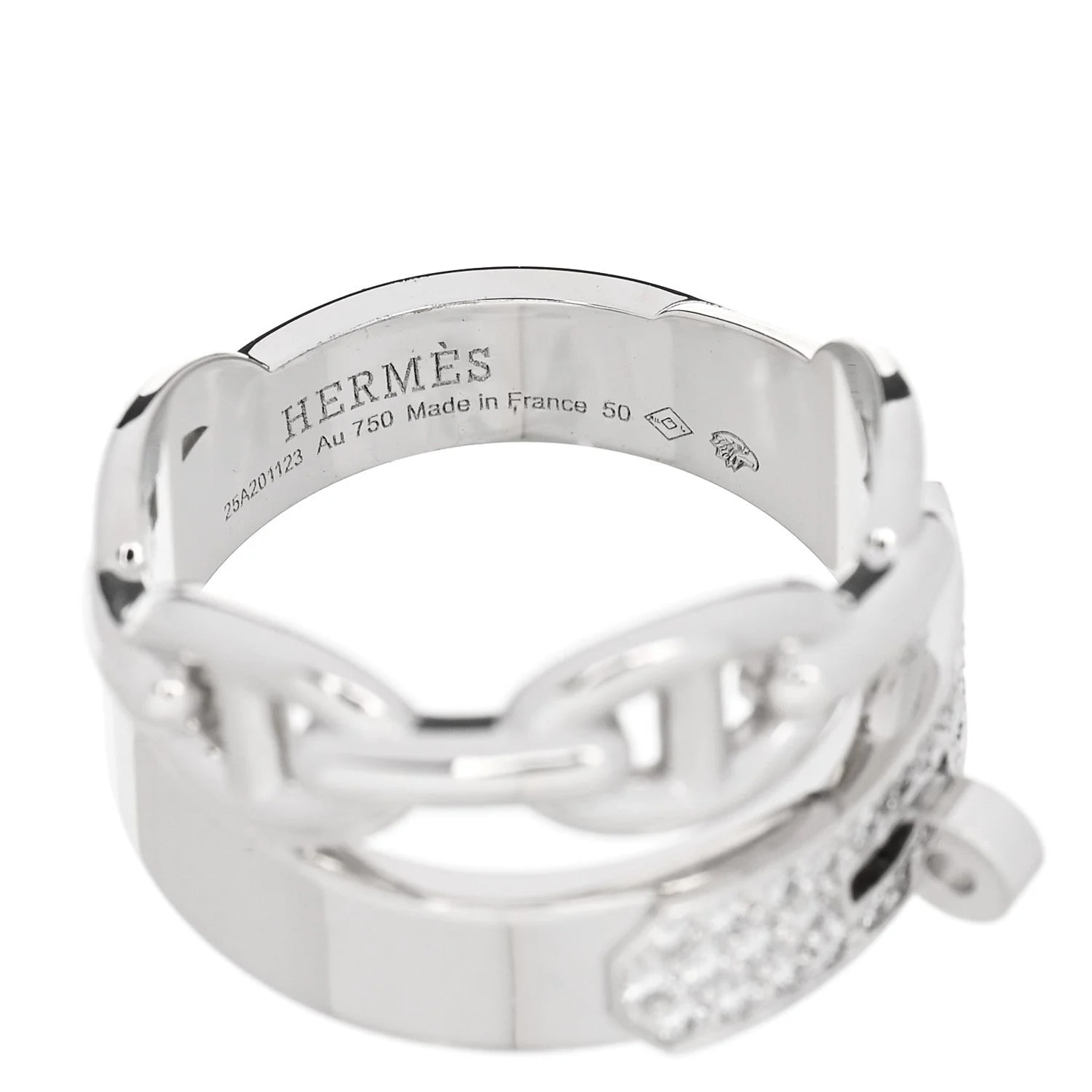 18K White Gold Kelly Double Tour Chaine d'Ancre Pave 50 5.5 4