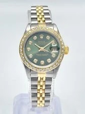 Rolex Datejust 26mm 69173 Olive Diamond Dial Diamond Bezel Two Tone Jubilee 4