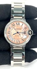 Cartier Ballon Bleu Pink 4372 Stainless Steel Diamond Bezel Automatic 36mm 3