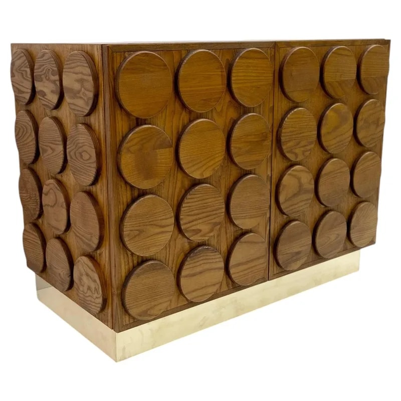 Brutalist Italian Chestnut Wood and Brass Bar Cabinet, 1970s — Furniture — resale