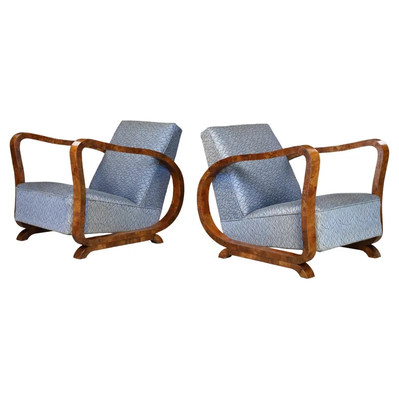 Sculptural Pair of Italian Art Deco Burl Club Armchairs, 1920s-1930s — Furniture — resale