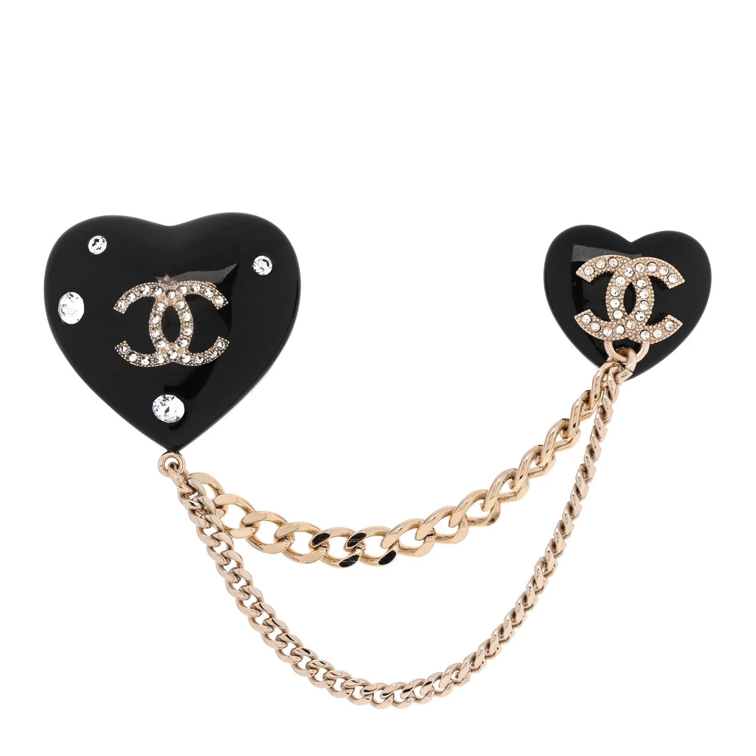 Chanel — Resin CC Heart Strand Chain Brooch — Accessory — resale
